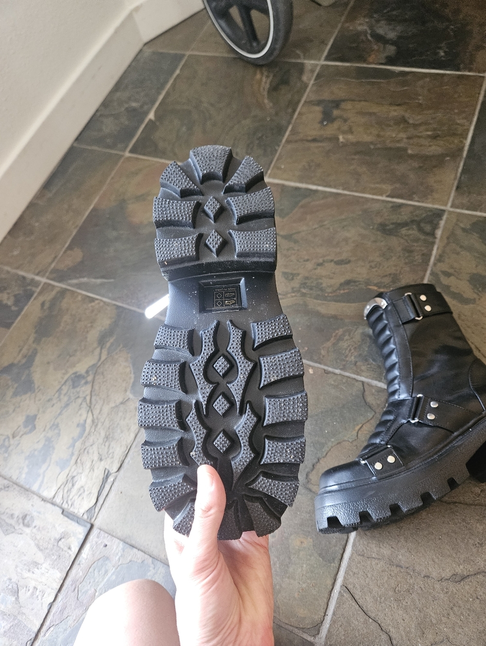NWOT Killstar Black Quilted Front-Panel Leather Combat Boots - Picture 3 of 4